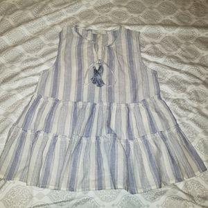 Ruffled Boho Blue White Striped Top